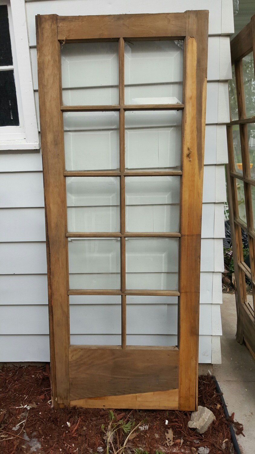 Vintage Wood Door, 10 Pane, Beveled Glass. Room Divider, Old Wood ... Vintage Wood Door, 10 Pane, Beveled Glass. Room Divider, Old Wood ...