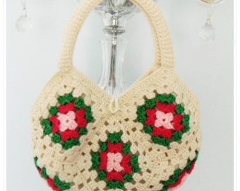 Crochet Bag, Crochet Handbag, Summer Bag, Retro Bag, Granny Square Bag, Gift for Her, Retro Style, Vintage Style, Hippie Style, Beige Bag
