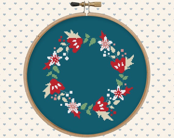 Download Floral wreath cross stitch pattern pdf instant download