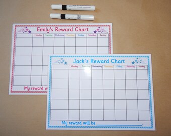 2 x Reward Chart - Children's personalised reward chart - A4 Laminated chart, reusable, kids, toddlers, EYFS, SEN, Behaviour management