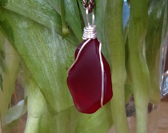 Red Sea glass and Silver Pendant