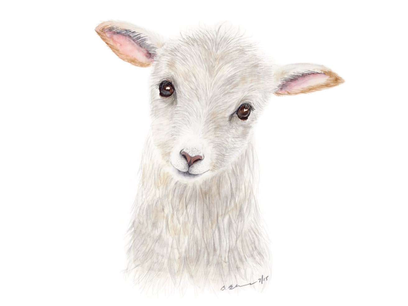 Baby Animal Portrait Lamb Watercolor Print Farm Nursery