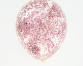 Rose Gold Confetti Balloons | 11 inch, 16 inch or 18 inch balloon | Metallic Pink Confetti Balloons