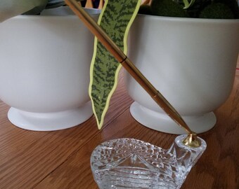 Gold club penholder with pen, vintage desk decor, office decor