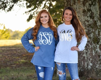 Monogrammed Long Sleeve Shirt, Christmas Gift for Her, Girlfriend Christmas Gift, Gifts under 20 (V)