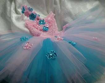 First birthday dress, baby party dress, pink and blue turquoise baby outfit, cotton candy baby outfit, pink blue baby dress, Birthday tutu