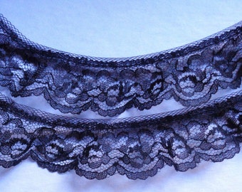 Ruffled Lace, 1+1/4 inch wide black selling by the yard