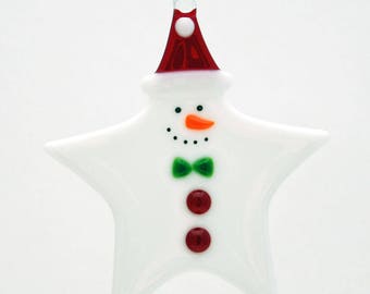 Glassworks Northwest - Star Snowman - Fused-glass Ornament
