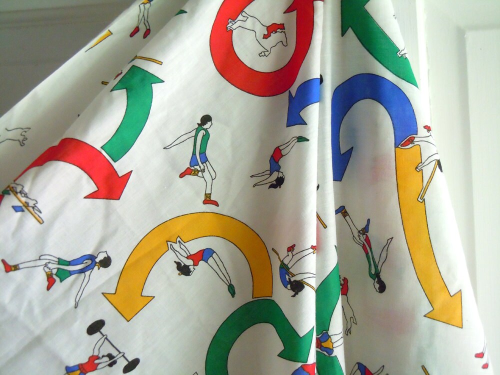 Olympian Inspired Vintage Fabric Olympics Sports Themed