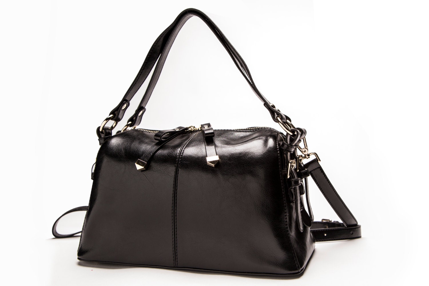 Clearance Genuine Leather Handbag. Black Nappa Leather