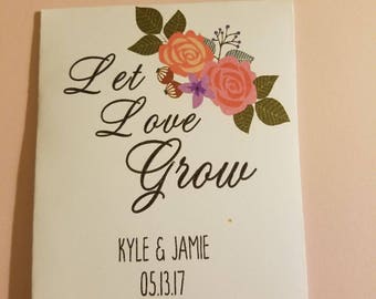 let love grow, wedding favors, seed packet favors,custom seed packets,let love grow seeds,personalized,custom,50 COUNT WITH SEEDS