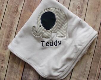 Personalized Baby Blanket, Personalized Boys Baby Blanket, Monogrammed Elephant Baby Blanket, Monogrammed Blanket for Baby Gift, New Baby