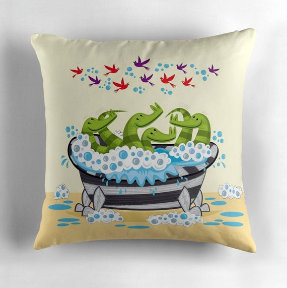 Crocodile Soup - throw pillow cushion cover including insert by Oliver Lake - iOTA iLLUSTRATION