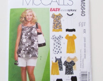 McCall's Plus Size Woman's Shirt, Tunic, Dress, Shorts, Capris Pattern M5640 - Uncut