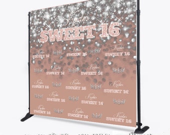 Custom 8X8 Photo Booth backdrop, Rose Gold Step and Repeat, Sweet 16 Birthday photo booth, Prom Backdrop, Printable Backdrop, Backdrop