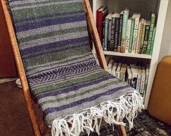 Green, Purple, Grey // HUGE Mexican Blanket Baja Fringe Beach Towel // EMYDDESIGN