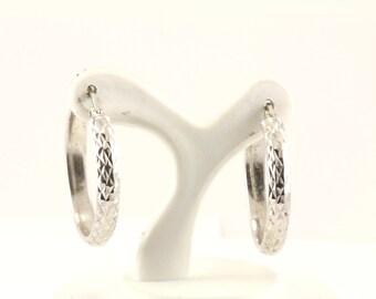 Textured Design Hoop Earrings 925 Sterling Silver ER 549-E
