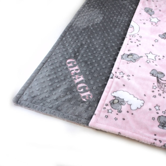 Pink Elephant Baby Blanket, Personalized Blanket Minky Baby Blanket, Receiving Blanket, Baby Shower Gift, Name Blanket, Kids Minky Blanket