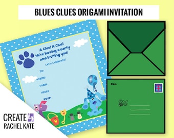 Blues Clues Inspired Birthday Party Personalized Origami Printable Invitation Invite Envelope