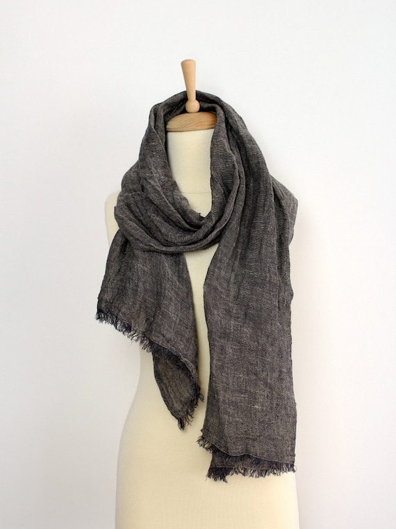 Black Men's Linen Scarf Charcoal Grey 100% Linen Flax