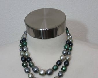 1950's Multi Strand Necklace, Greens, 17" Longest strand