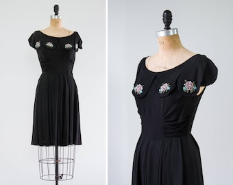 vintage 1940s crepe dress | 1940s womens black vintage party dress | 1940s day dress | 40s dress