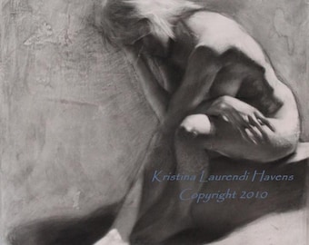 Charcoal Drawing of the Female Figure - Immersed - Fine Art Print