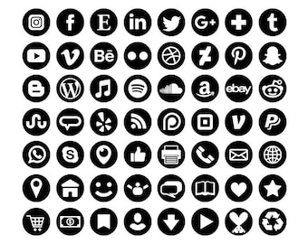 Noir Social Media Icons Set | Transparent rond cercle Avatar plat couleur boutons Blog site Web | Icônes numériques | Utilisation personnelle ou commerciale