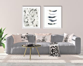 Set of 2 wall art prints. Modern minimalist landscape wall arts. Set of 2 watercolour paintings. Nature wall art. Watercolor paintings.