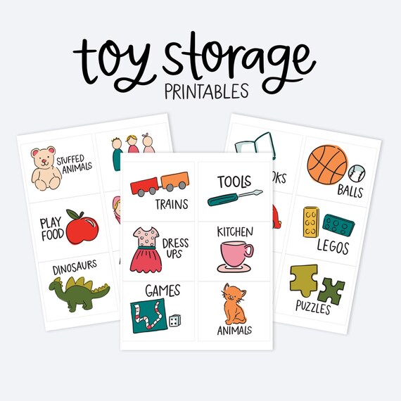 kids toy room organization labels storage picture printables