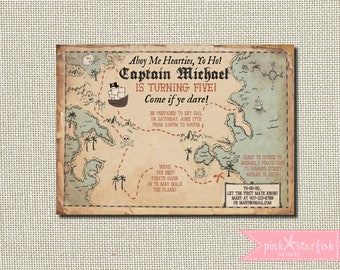 Pirate Invitation, Treasure Map Invitation, Pirate Birthday Party, Pirate Party, Vintage Pirate, Treasure Map, Pirates, Pirate Party