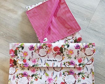 Nappy Wallet & Waterproof Change Mat. "Boho Dreamcathers" Fabric. Beautiful Gift!