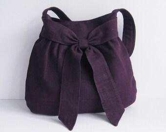 Sale - Deep Purple Hemp/Cotton Purse - Shoulder Bag, tote, handbag, stylish, bow, unique - AMY