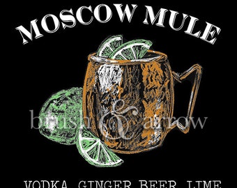Moscow Mule printable, chalkboard style drawing, instant digital download