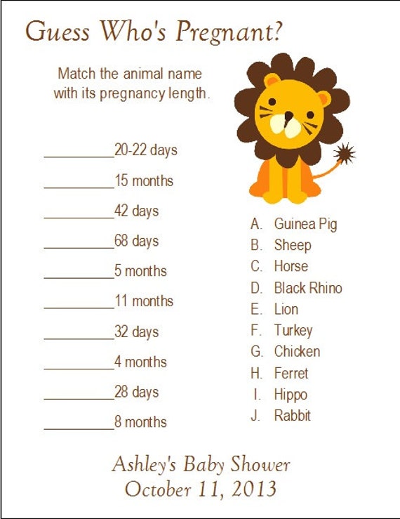 Animal Pregnancy Length Baby Shower Game