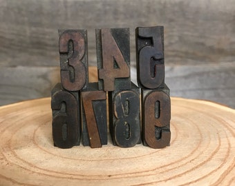 Vintage PRINTER'S Blocks- Wood Typeset Letters- NUMBERS- Typography- Industrial Printing Press- Vintage Letterpress Print Alphabet