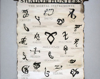SHADOWHUNTERS Runes, The Mortal Instruments Books Runes by Cassandra Clare, Runes from Shadowhunters Books on Handmade Scroll Poster
