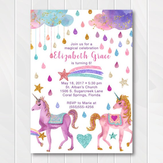 Glitter Unicorn Birthday Invitations Gold Birthday