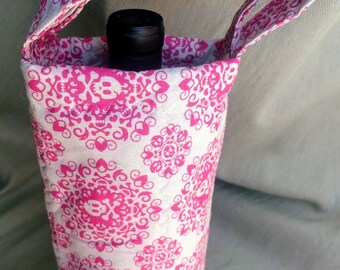 Pink Skull wine or oil padded gift bag