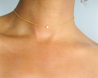 Lot de 6 colliers cadeau de demoiselle d’honneur, boîte-cadeau meilleur ami, Collier ras de cou solitaire, diamant dainty, rose délicat Collier ras du coup, cadeaux de mariage