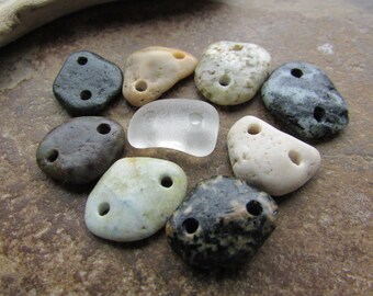SMALL Natural Stone Bead CONNECTORS Beach Stone LINKS Beach Glass Connectors 2mm