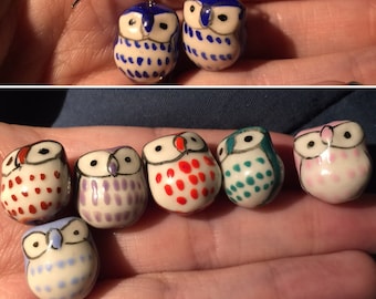 Pink Owls Ceramic earrings