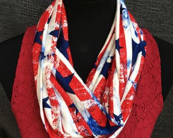 USA scarf, American Scarf, Red White Blue Scarf, 4th of July Scarf, USA infinity scarf, Infinity Scarf, Fourth of July Scarf, Unique Scarf