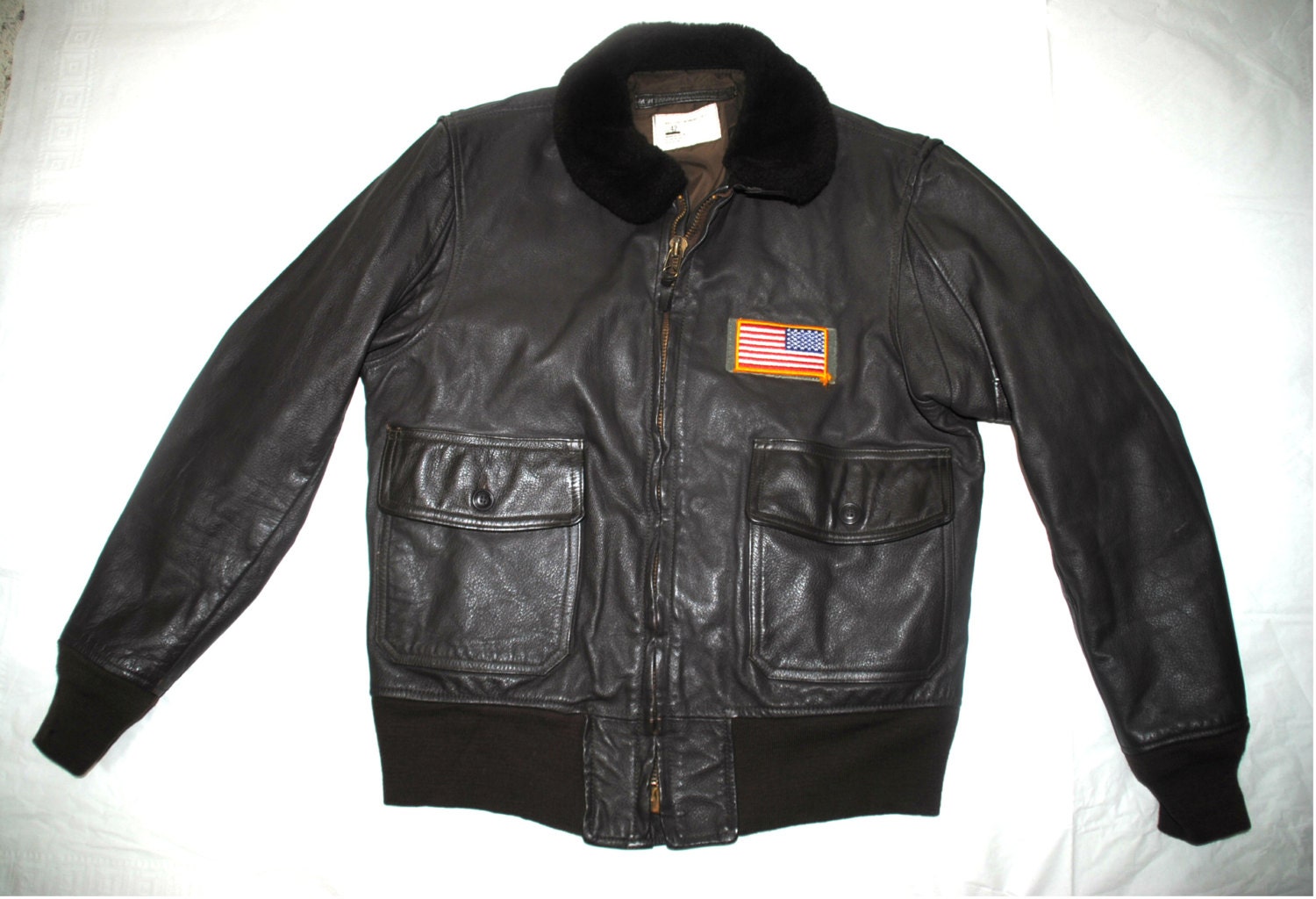 Vintage 1986 USN Navy issue brown leather G-1 flight jacket