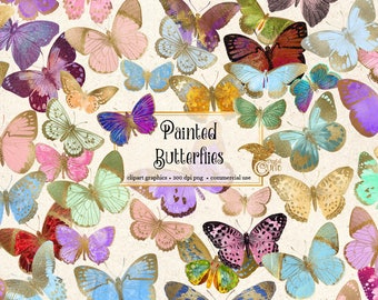 Painted Butterflies Clipart, gold foil butterfly clipart, butterfly illustrations, PNG graphics, scrapbook embellishments commercial use