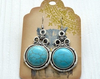 Silver Turquoise Earrings, Turquoise earrings, Silver earrings, Bali earrings, Indian turquoise earrings, Bohemian jewelry