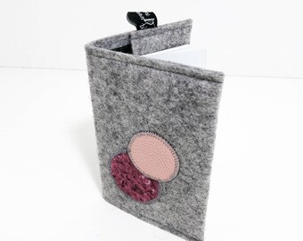 Card case in grey felt with address book, unique piece.