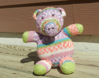 Hand Knit Pig, Knitted Piggy, Stuffed Animal, Soft Farm Toy, Piglet, Plush Piggy, Kids Toy, Hand Knit Toy, Rainbow Toy, READY TO SHIP