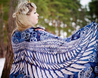 Wings Silk scarf,wrap sarong. Hand painted Silk Shawl 'Steampunk Wings'. Batik Hand painted Silk scarf.Luxury gift for her. Made to Order.