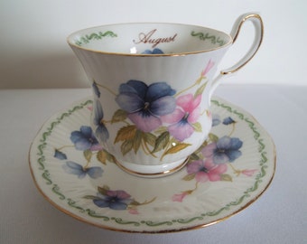 Vintage Rosina August Teacup and Saucer. 1960s English Tea Cup With Pink And Purple Pansies. Perfect for A Tea Party Or As A Birthday Gift